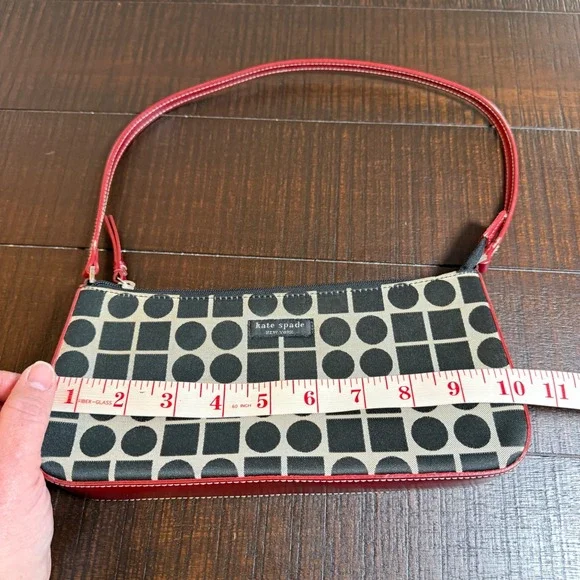 Y2K Baguette Shoulder Bag Black White Geometric Print Red Trim Mini Purse - Picture 8 of 12